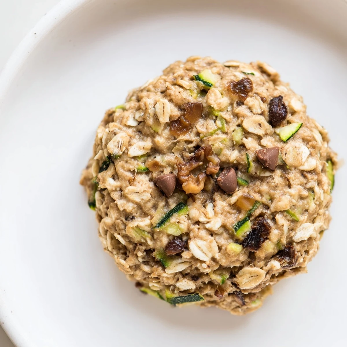 Stack of freshly baked zucchini bread breakfast cookies topped with walnuts ready for grab-and-go breakfast