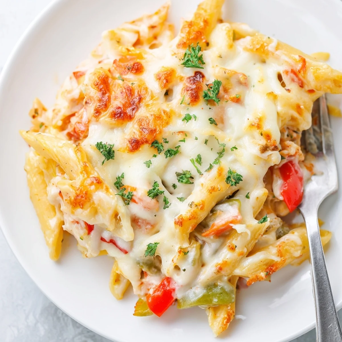 One-pan Cheesy Stuffed Pepper Skillet Pasta with golden broiled top, smoky paprika.