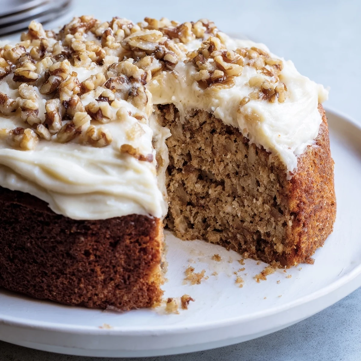 Moist Banana Cake on a cooling rack, golden crust, speckled banana bits