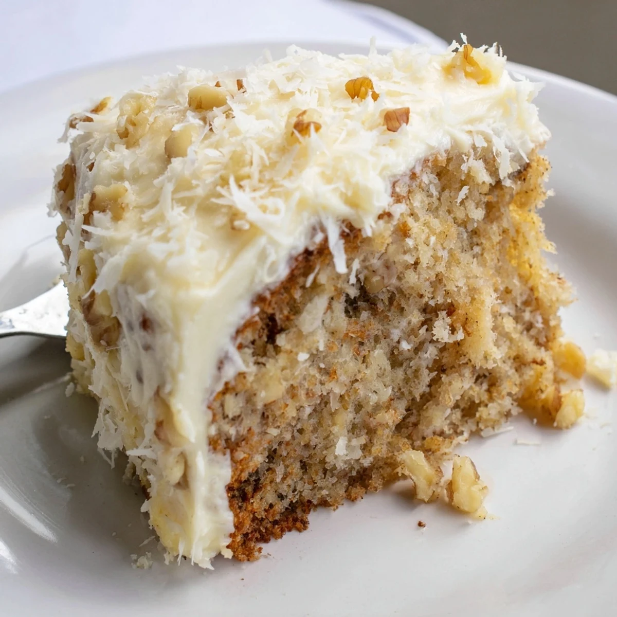 Moist Banana Cake slice, tender crumb, warm banana aroma, perfect with coffee