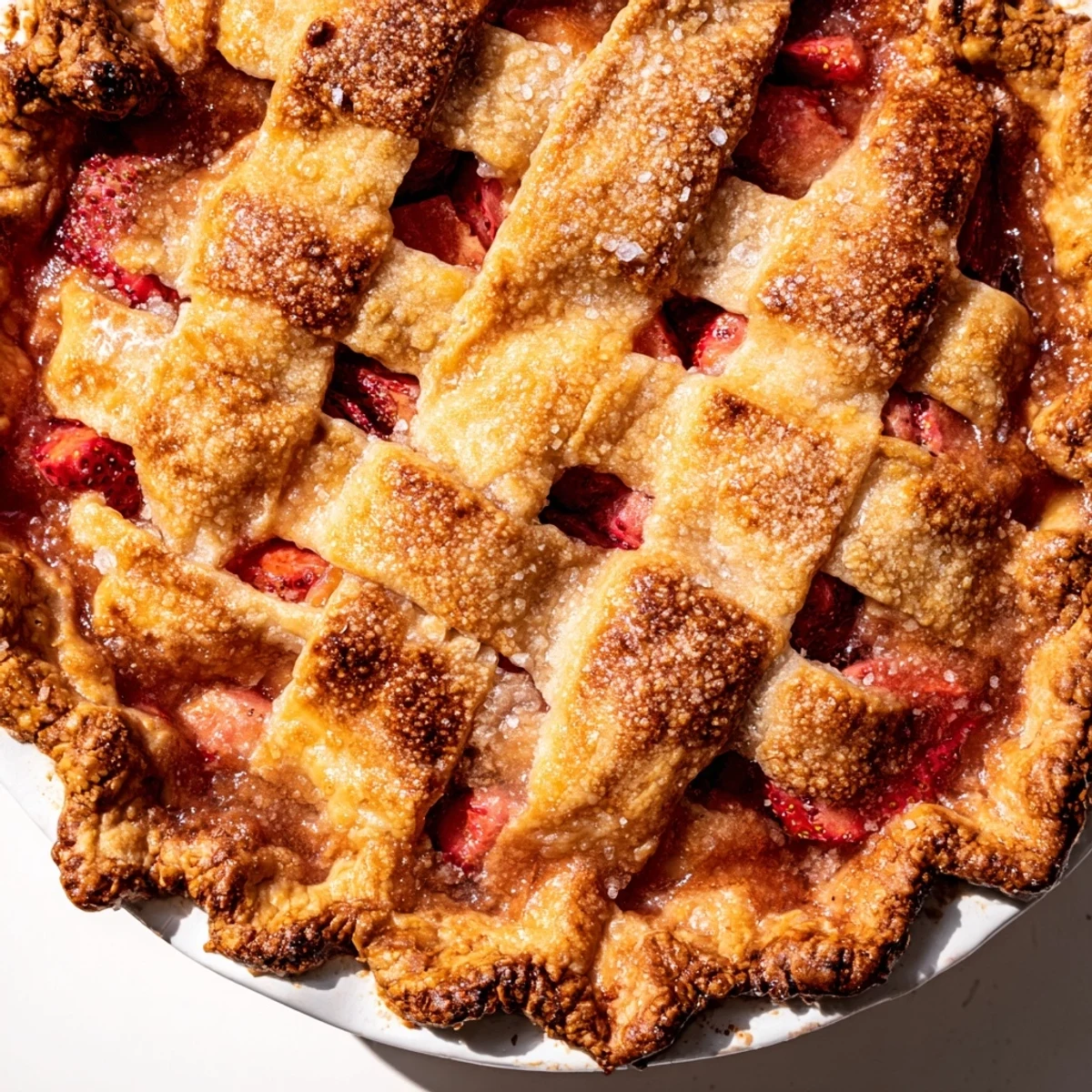 Homestyle Gluten Free Strawberry Rhubarb Pie cooling on rack, steam still rising