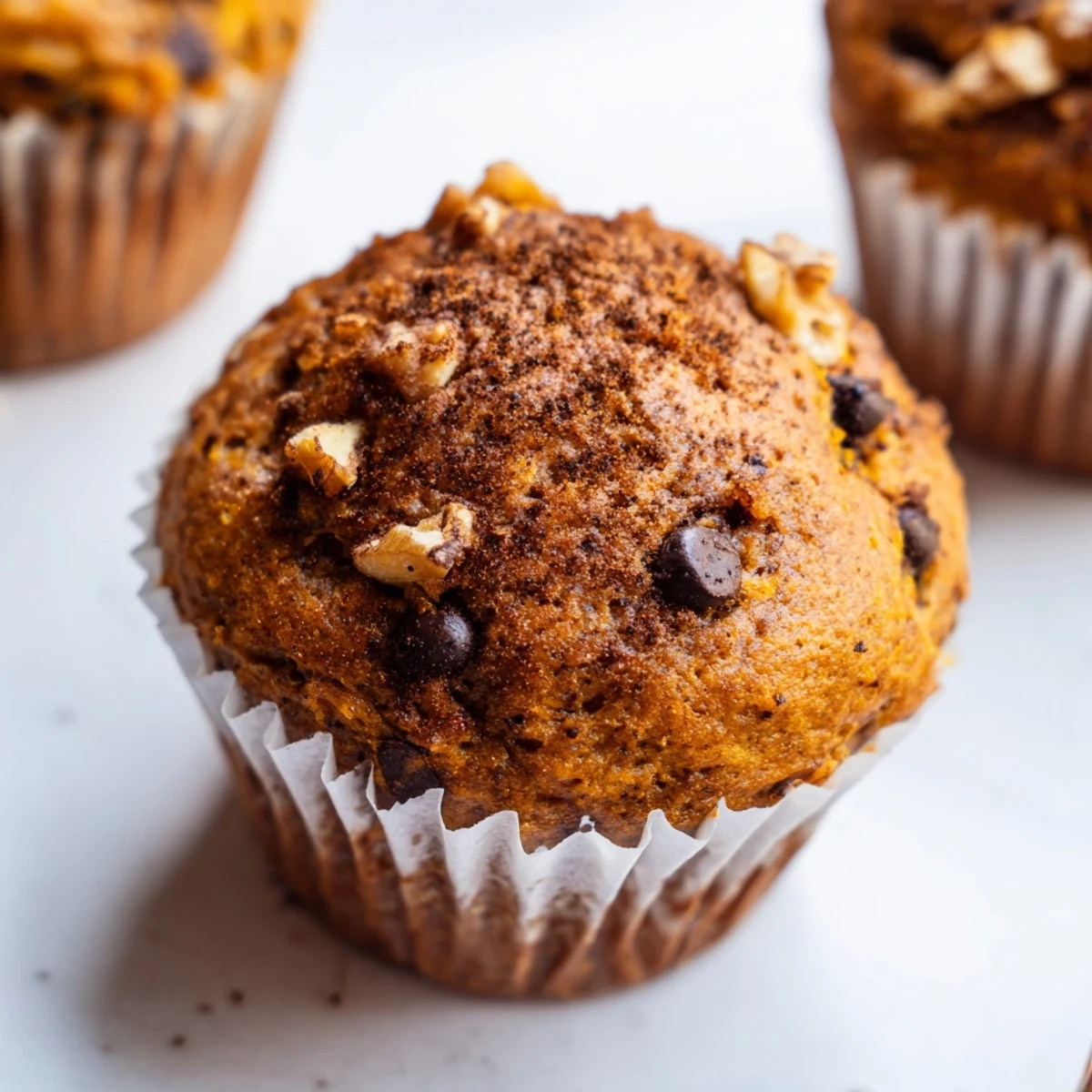 Moist breakfast muffins featuring butternut squash and ripe banana, sprinkled with cinnamon dust