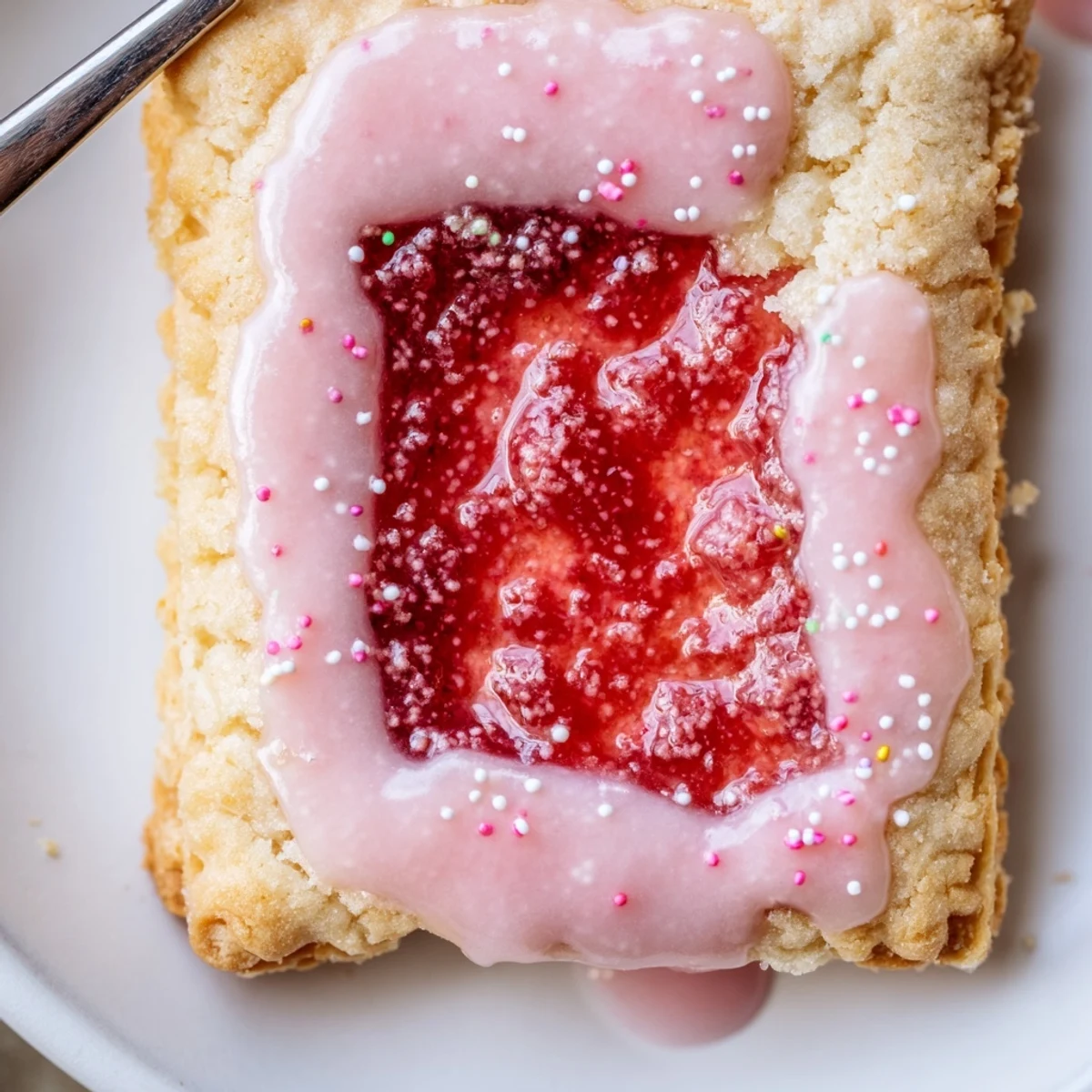 Fresh baked Strawberry Pop Tart Cookies cooling on wire rack, jam oozing