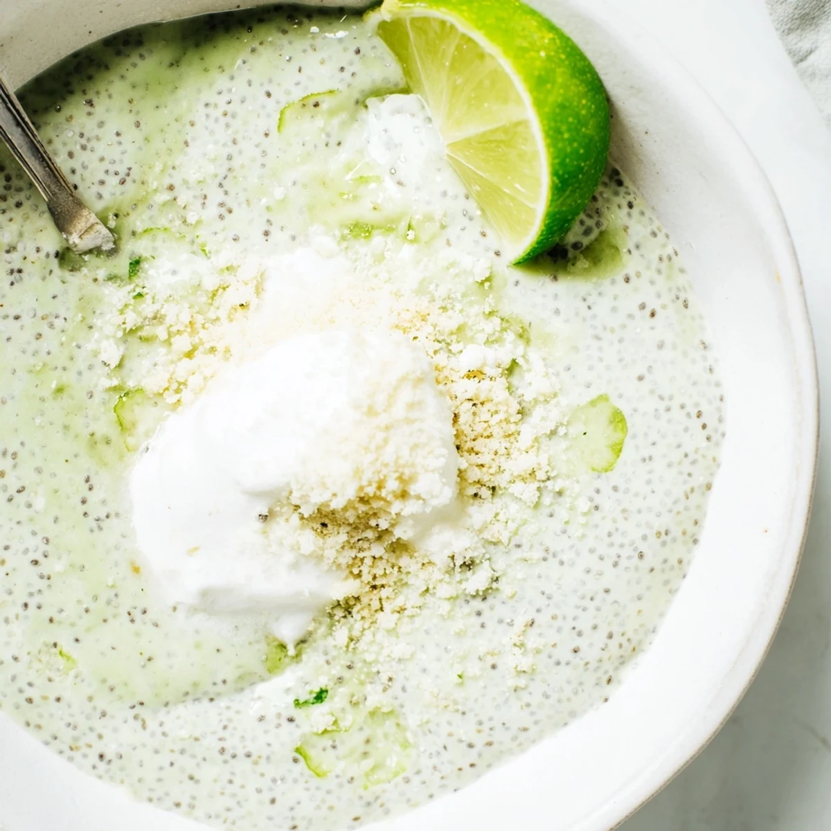 Bright Key Lime Chia Pudding topped with fresh zest and graham crumble