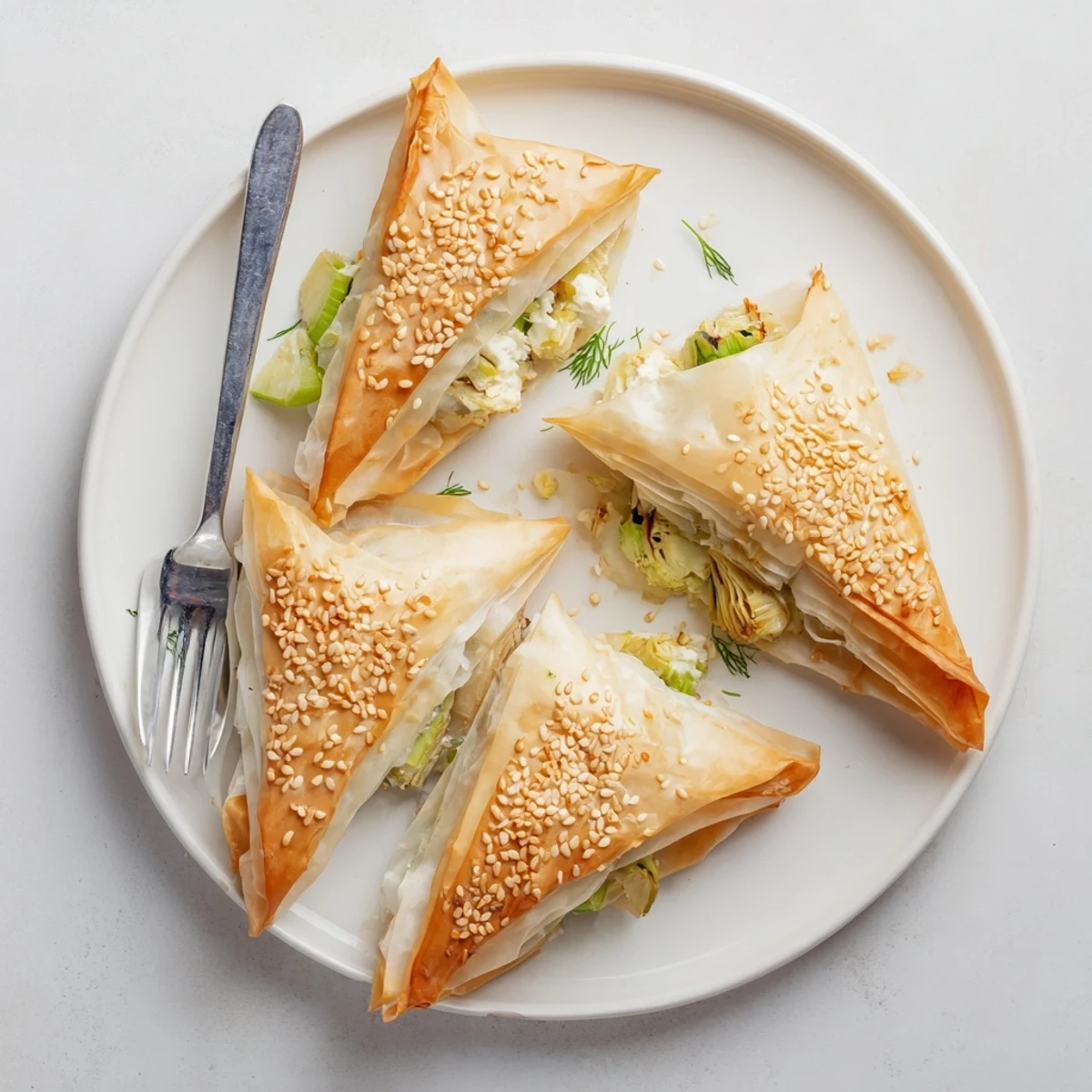 Golden artichoke and Graviera filo puffs baked crisp and served warm on a rustic platter