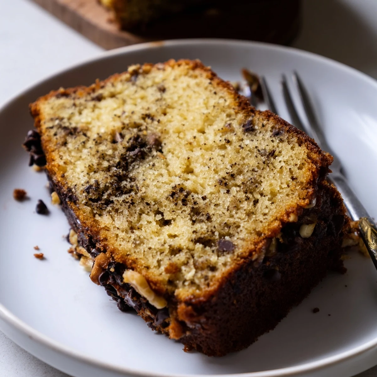 Golden homemade banana cake cooling on a wire rack with crumbly edges