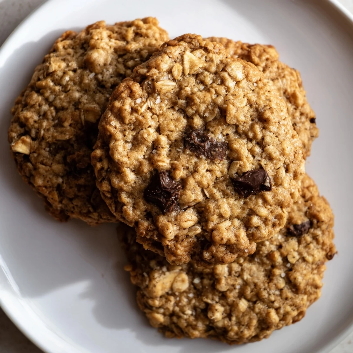 Golden chewy banana oatmeal cookies fresh from the oven on parchment paper