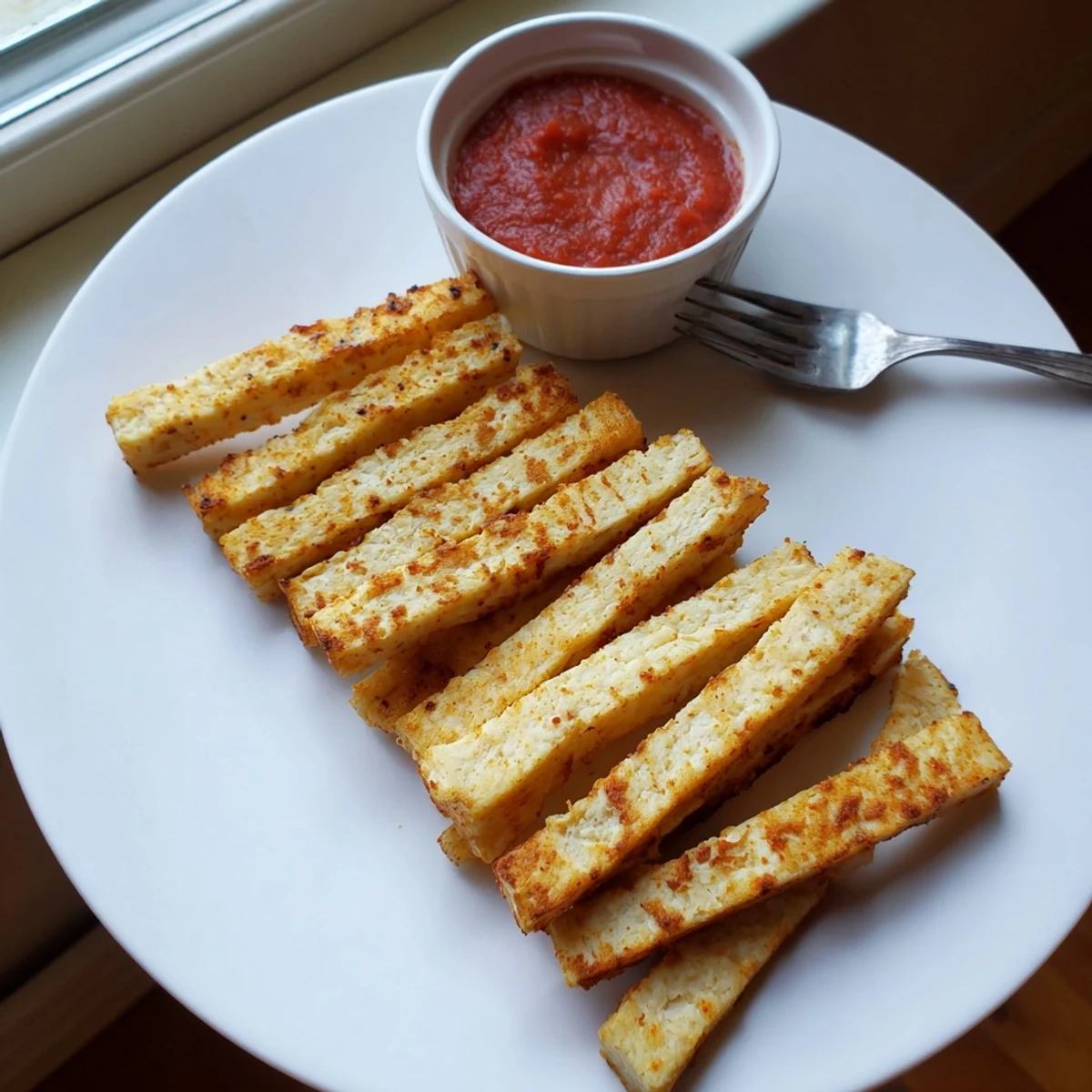 Baked cottage cheese fries with charred edges resting on a wire cooling rack