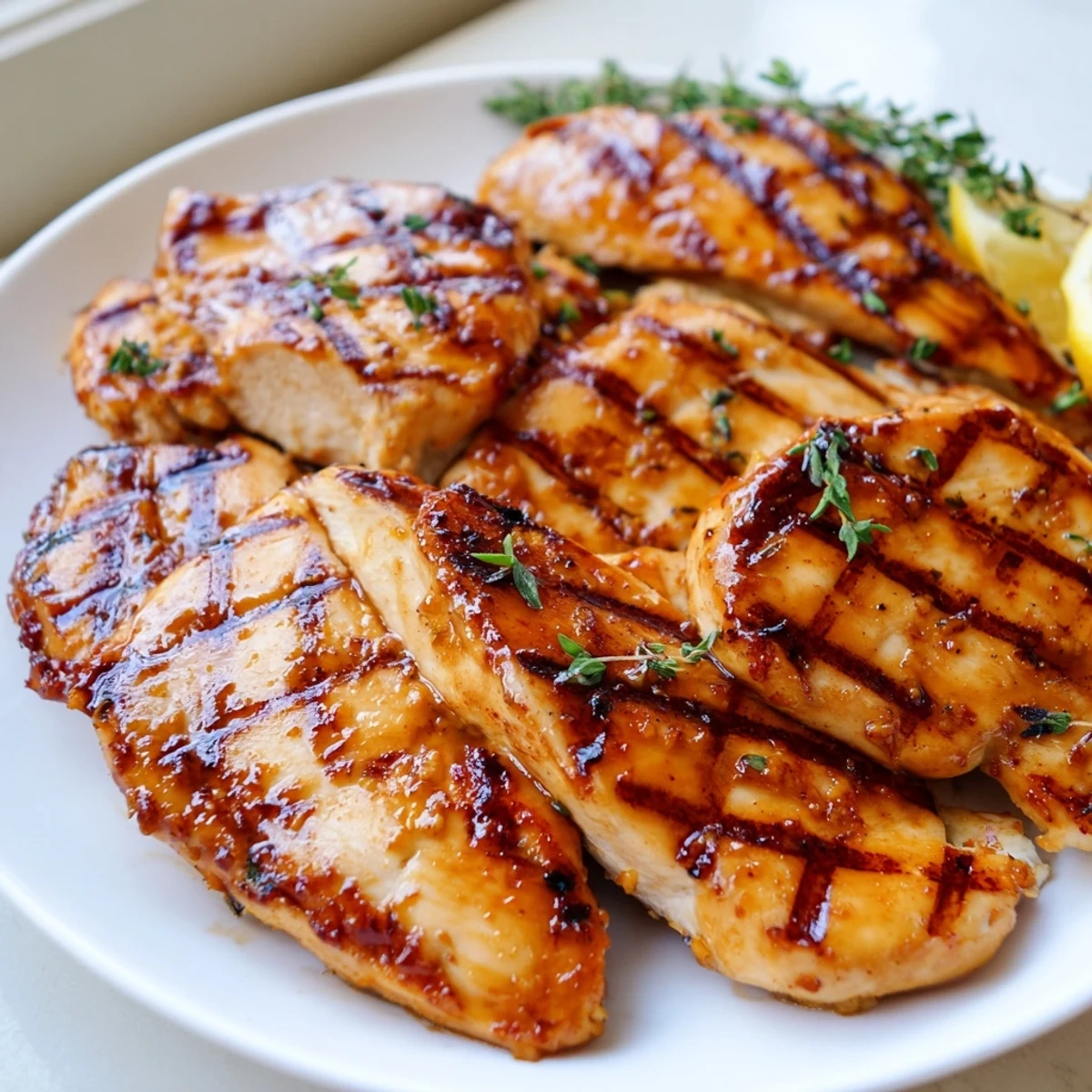 Juicy Maple Dijon Grilled Chicken resting on a rustic cutting board