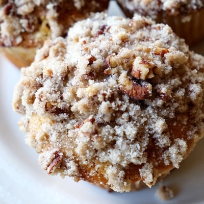Warm Cinnamon Muffins emerge from the oven with a buttery crunch topping and soft, moist centers.