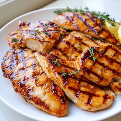 Juicy Maple Dijon Grilled Chicken resting on a rustic cutting board